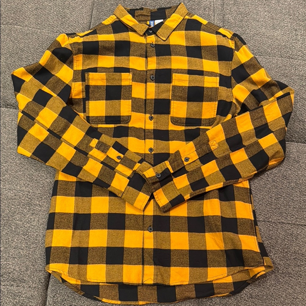 H&M Orange and Black Checkered Men's Shirt